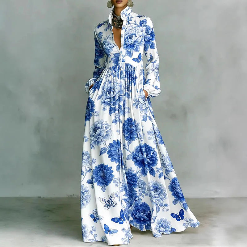 Lanna floral button maxi dress in Blue, view 4