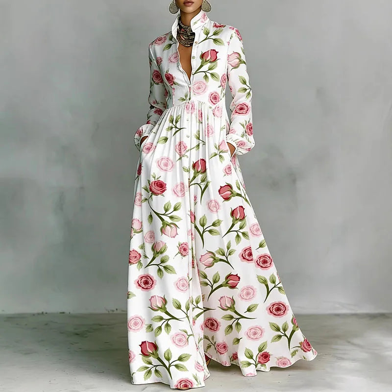 Lanna floral button maxi dress in Rose Print, view 8