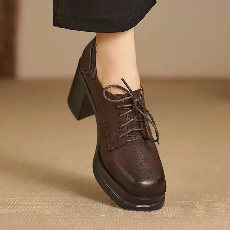 Margot | Lace-Up Block Heel Court Shoes