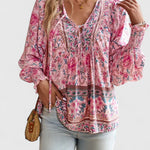 Renazianne boho print top in Pink, view 6