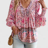 Renazianne boho print top in Pink, view 6
