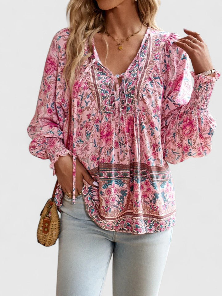 Renazianne boho print top in Pink, view 6