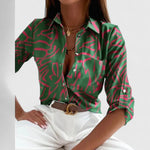 Lisette printed long sleeve blouse in Green, view 2