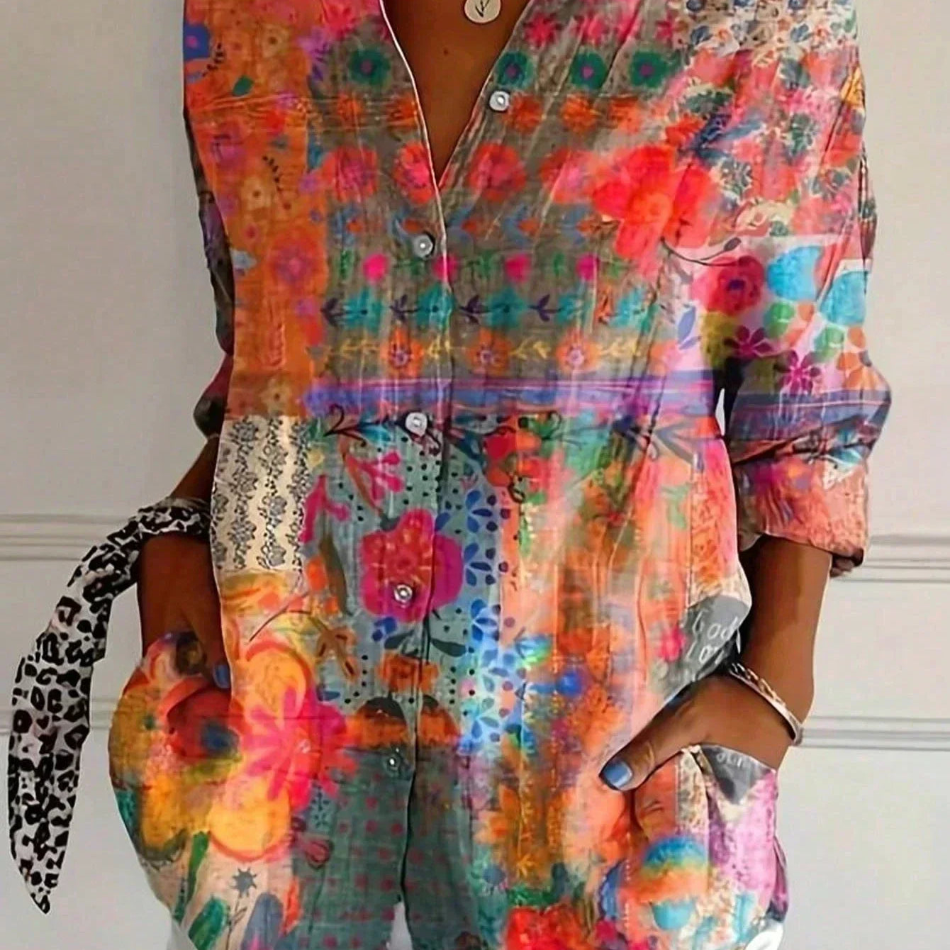 Sadie colourful pattern blouse in Orange, view 3