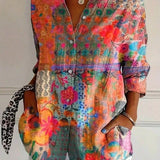 Sadie colourful pattern blouse in Orange, view 3