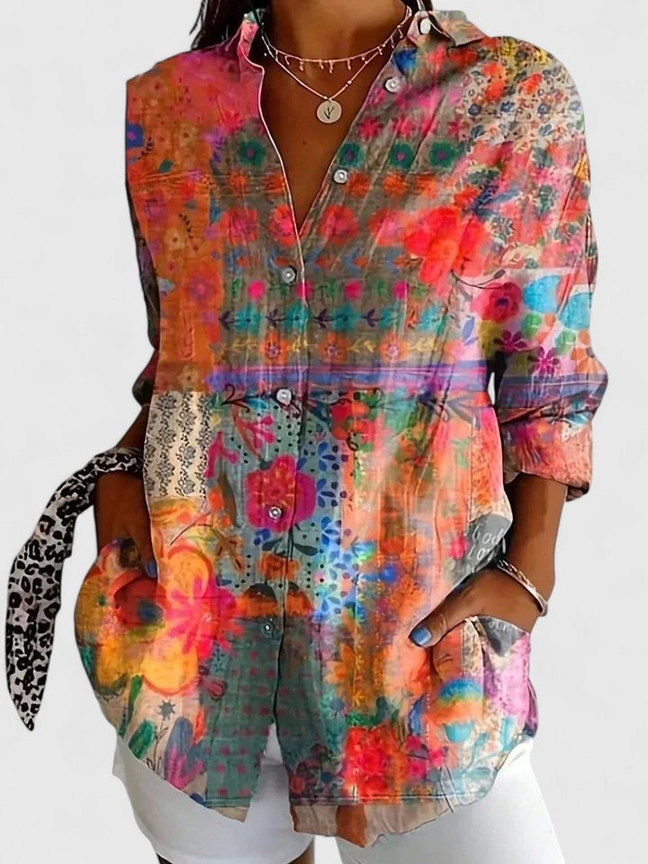Anica colourful print blouse in Orange, view 2