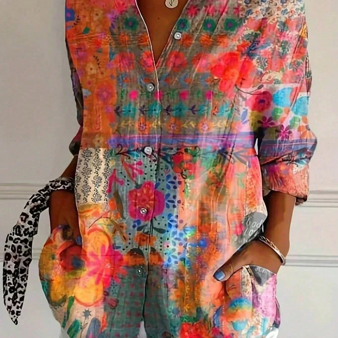 Lana colourful classic blouse in Orange, view 3