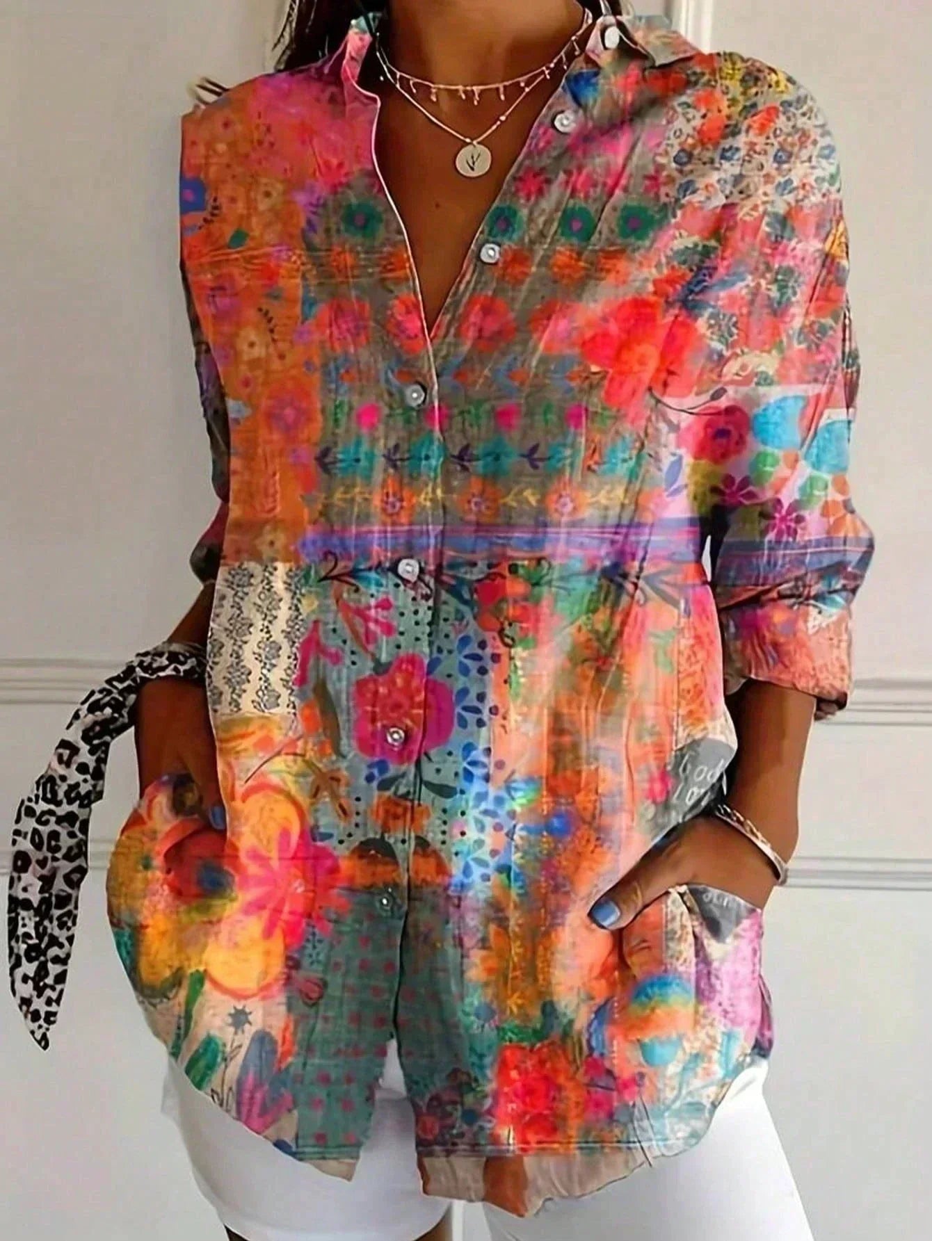 Lana colourful classic blouse in Orange, view 3