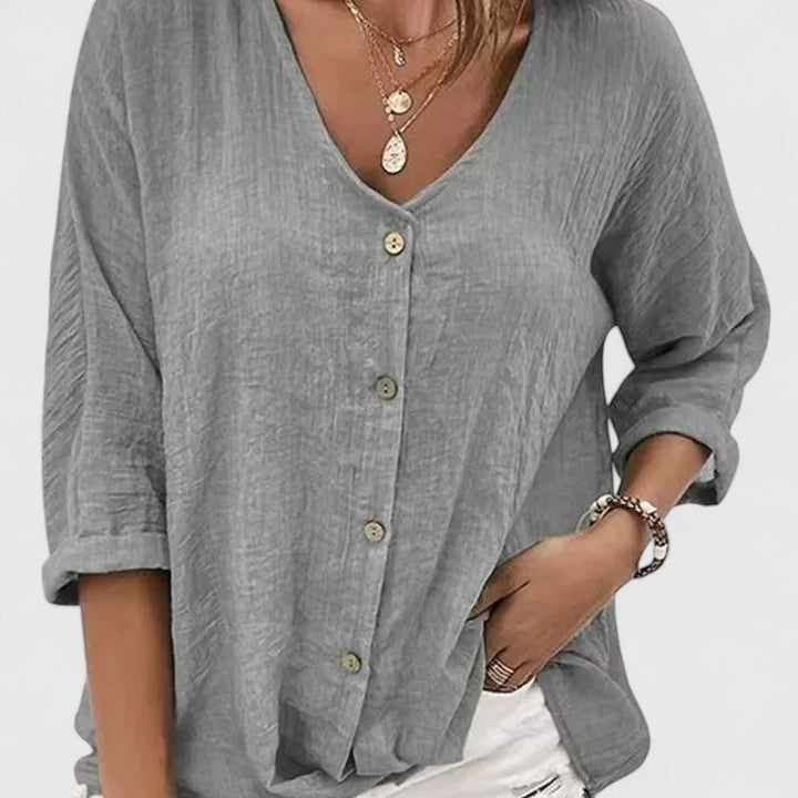 Kylie V-neck blouse in Grey, view 4
