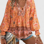 Renazianne boho print top in Orange, view 4