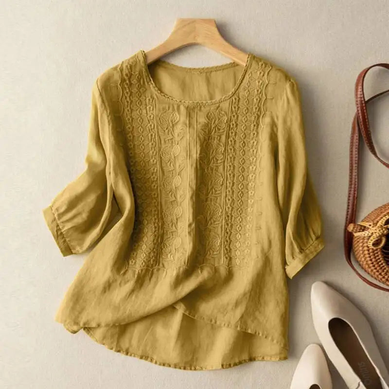 Aurora embroidered relaxed blouse in Yellow, front view