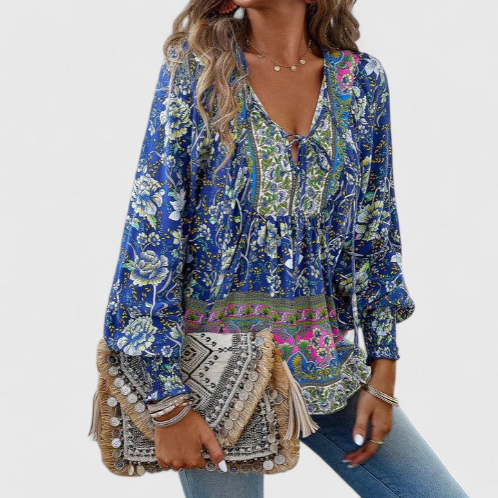 Renazianne boho print top, view 2