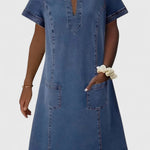 Christine Elegant Denim Dress, front view