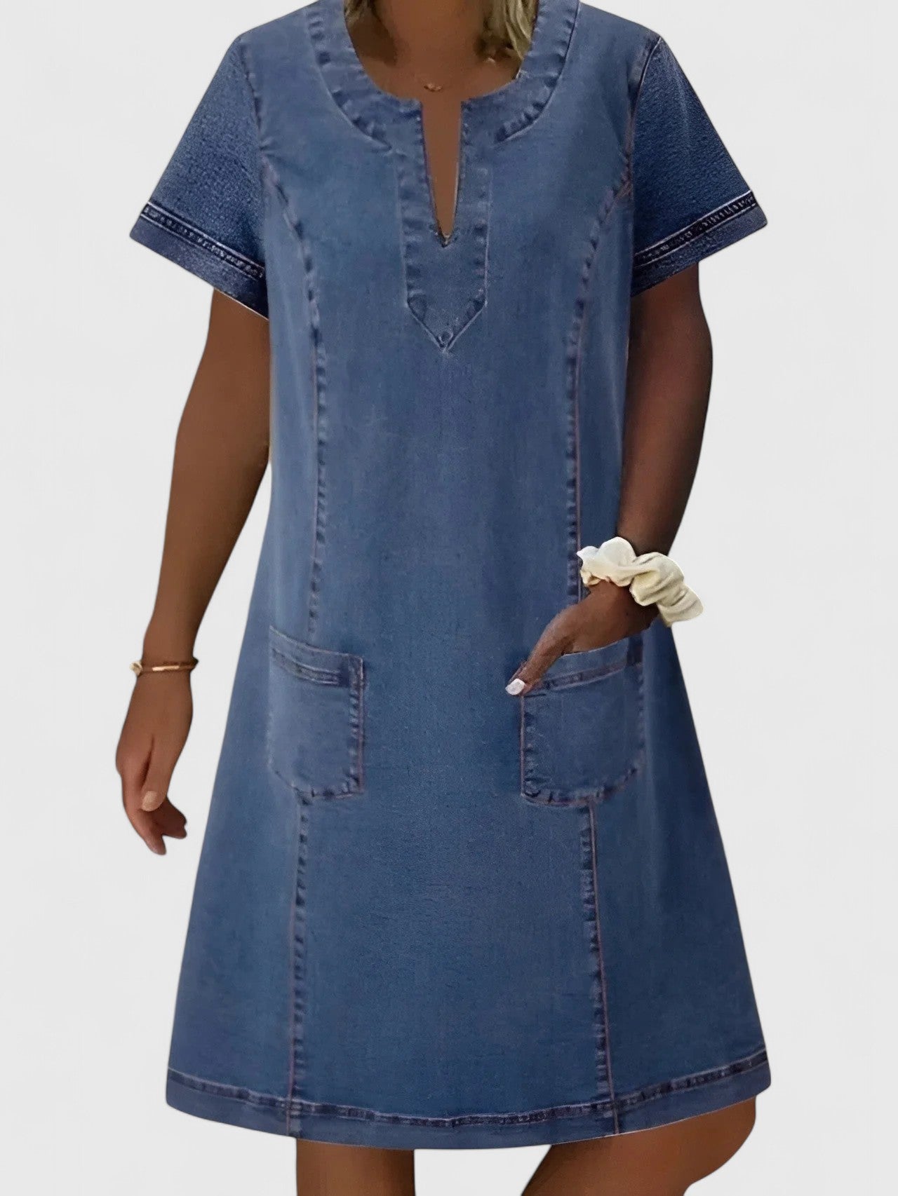 Christine Elegant Denim Dress, front view