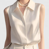 Lavinia sleeveless satin blouse in White, view 2