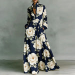 Lanna floral button maxi dress in Navy Blue, front view