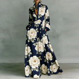 Lanna floral button maxi dress in Navy Blue, front view