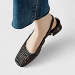 Daniela Woven Slingback Heeled Sandals, view 4