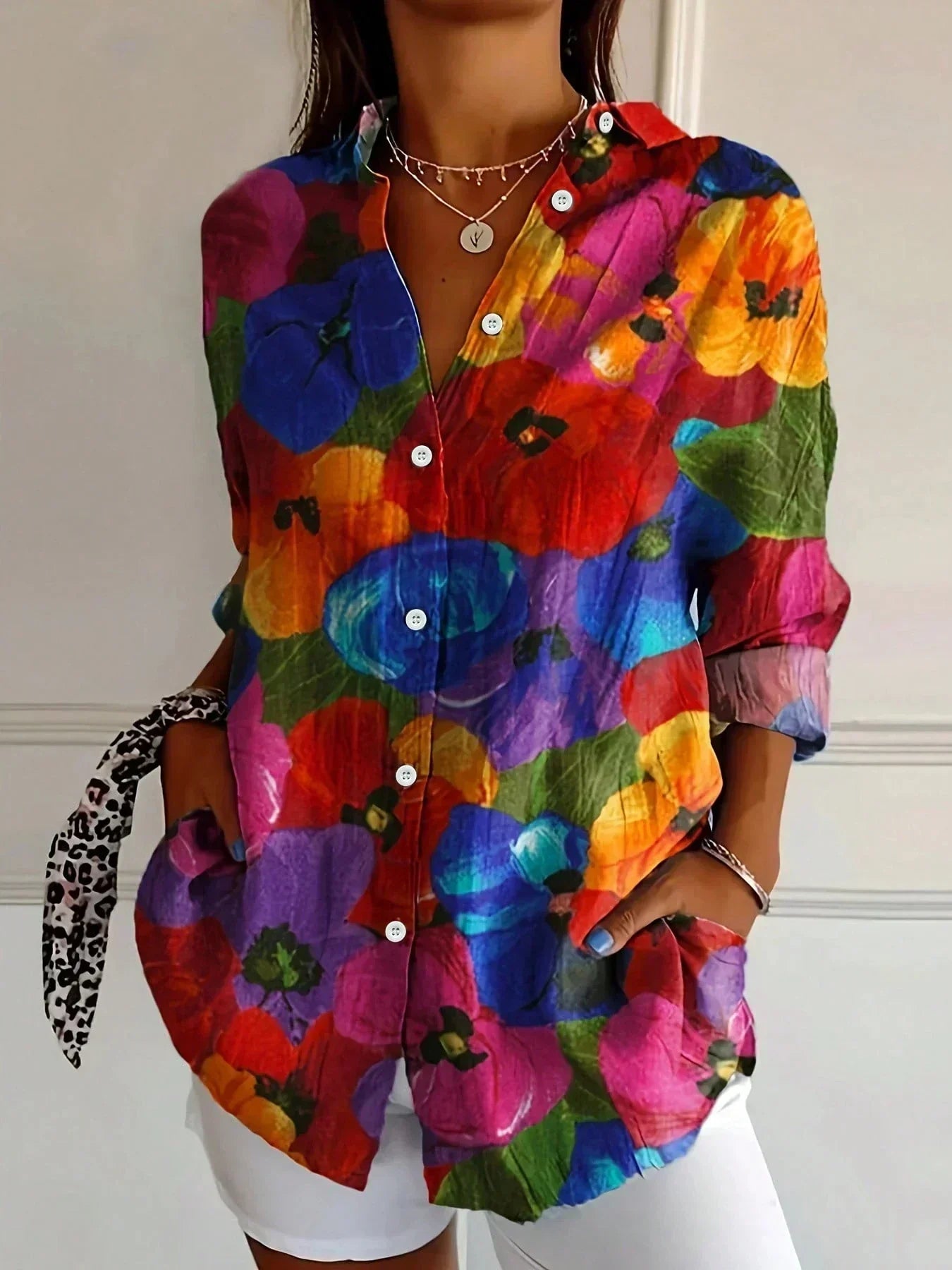 Lana colourful classic blouse in Blue, view 7