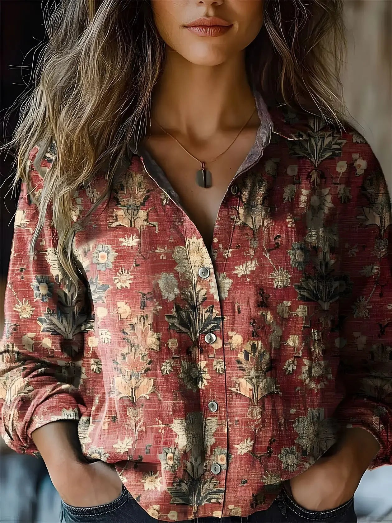 Hayden Delanova floral collar blouse, view 7