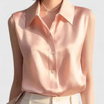 Lavinia sleeveless satin blouse in Pink, front view