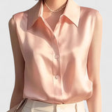 Lavinia sleeveless satin blouse in Pink, front view