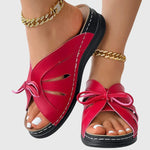 Elsinia Contrast Stitch Slide Sandals in Red, view 3
