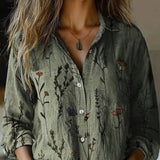 Hayden Delanova floral lapel blouse in Olive Green, view 8