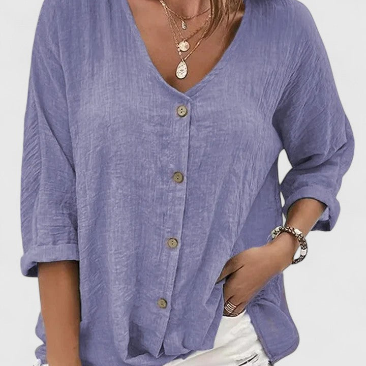 Kylie V-neck blouse in Purple, view 2