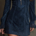 Suede lace zip neck mini dress, view 5
