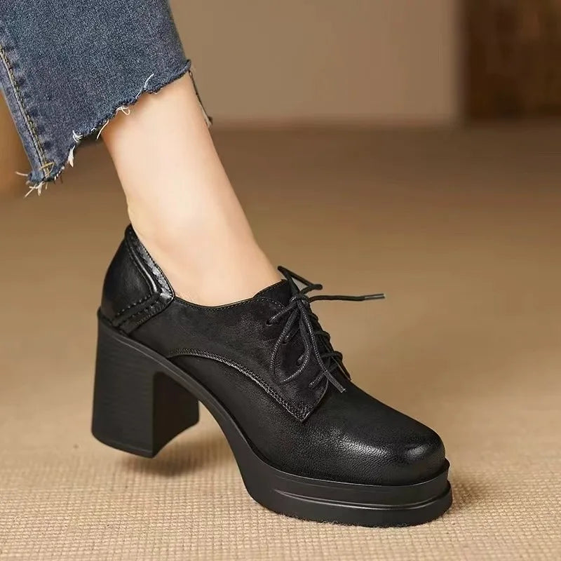 Margot | Lace-Up Block Heel Court Shoes