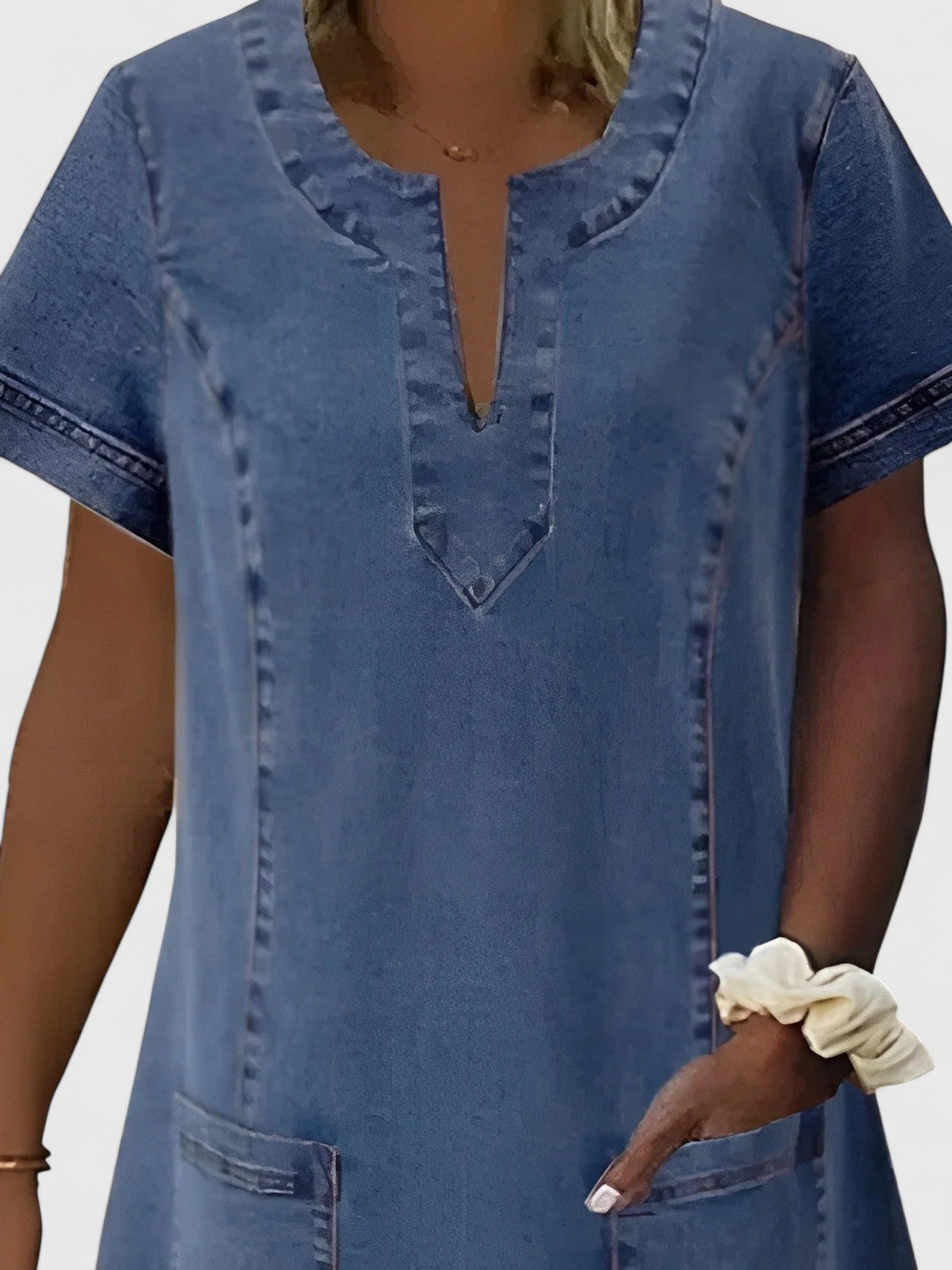Christine Elegant Denim Dress, view 2