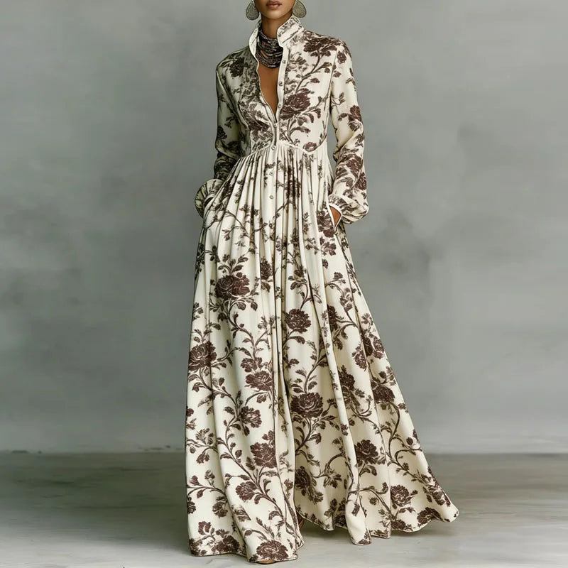 Lanna floral button maxi dress in Khaki, view 3