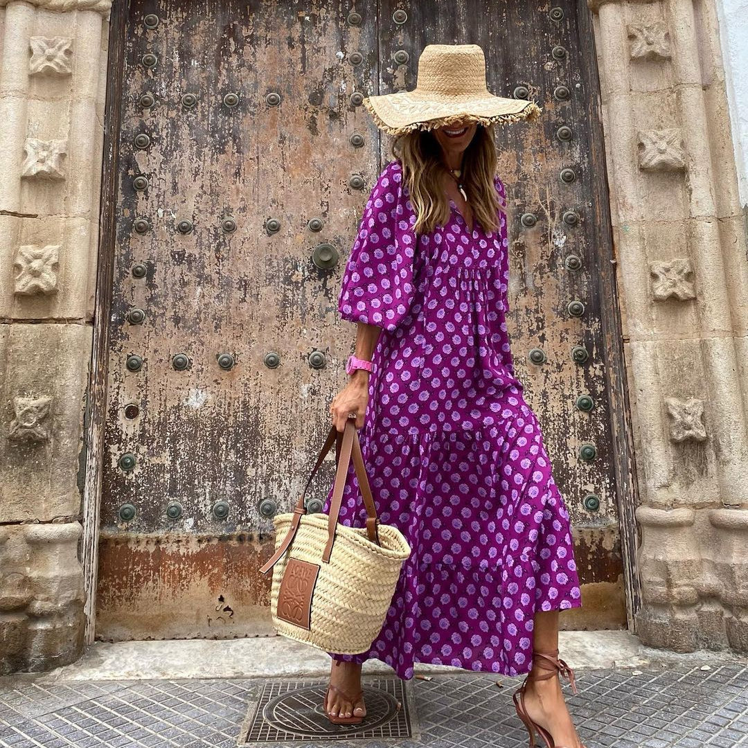 Beatrix bohemian print maxi dress in Purple, view 7