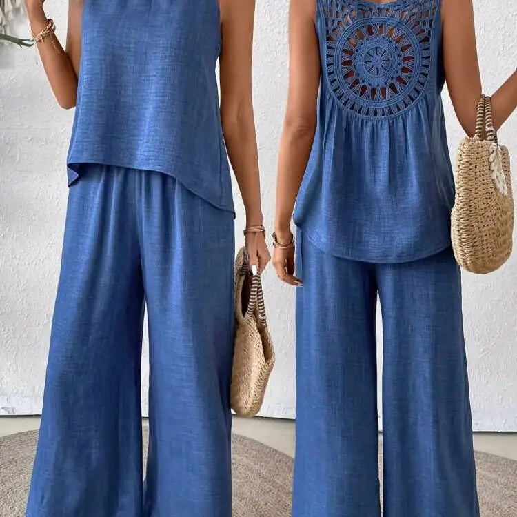 Rivelle sleeveless top and wide-leg trouser set in Blue, view 7