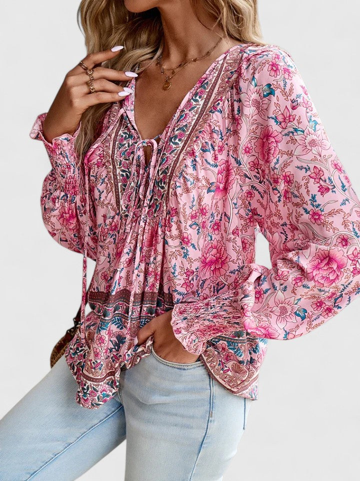 Renazianne boho print top, view 7