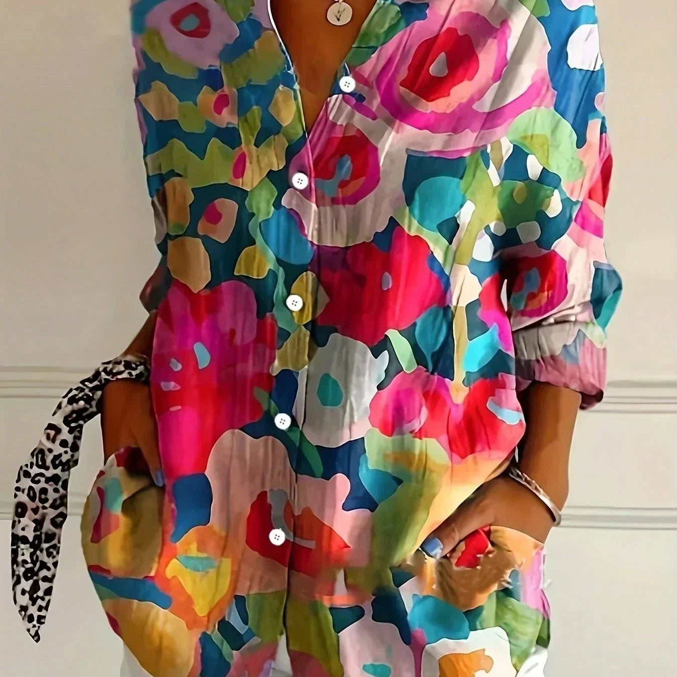 Sadie colourful pattern blouse in Pink Watercolour, view 6