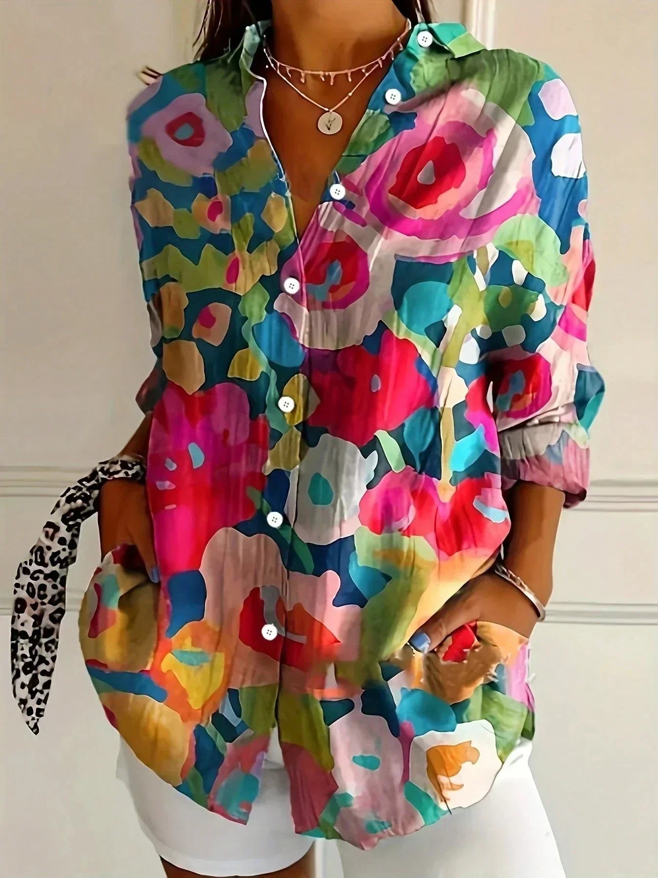 Sadie colourful pattern blouse in Pink Watercolour, view 6