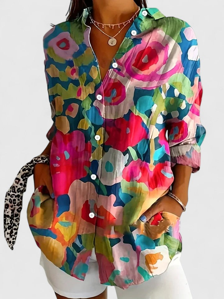 Anica colourful print blouse in Pink Watercolour Floral, view 5