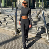 Mira seamless crop top and trouser set in Grey, view 2