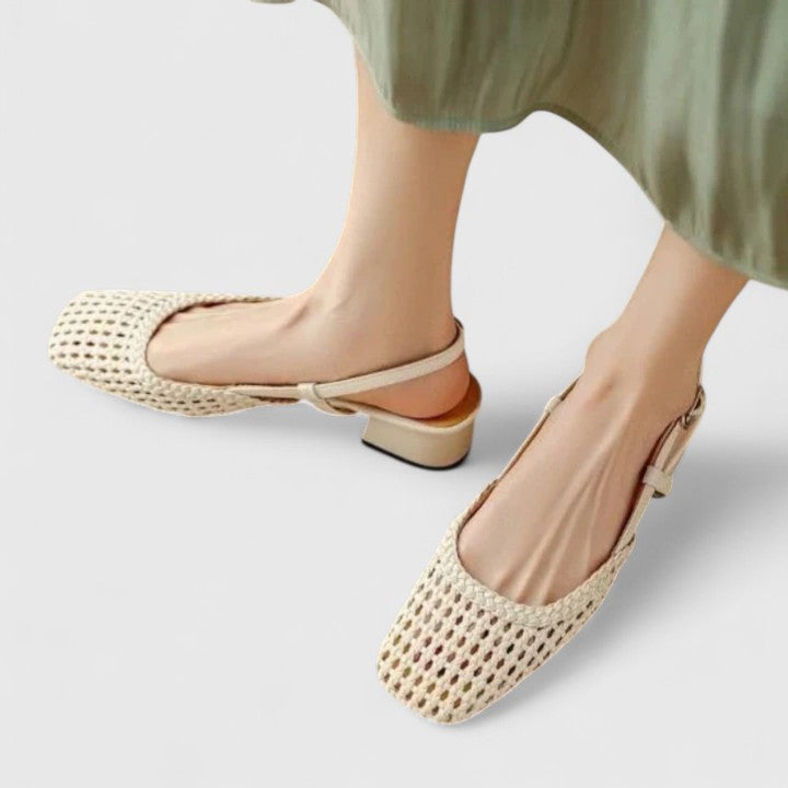 Daniela Woven Slingback Heeled Sandals, view 5