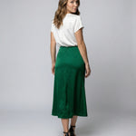 Satin wrap front midi skirt with split, view 3