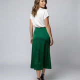 Satin wrap front midi skirt with split, view 3