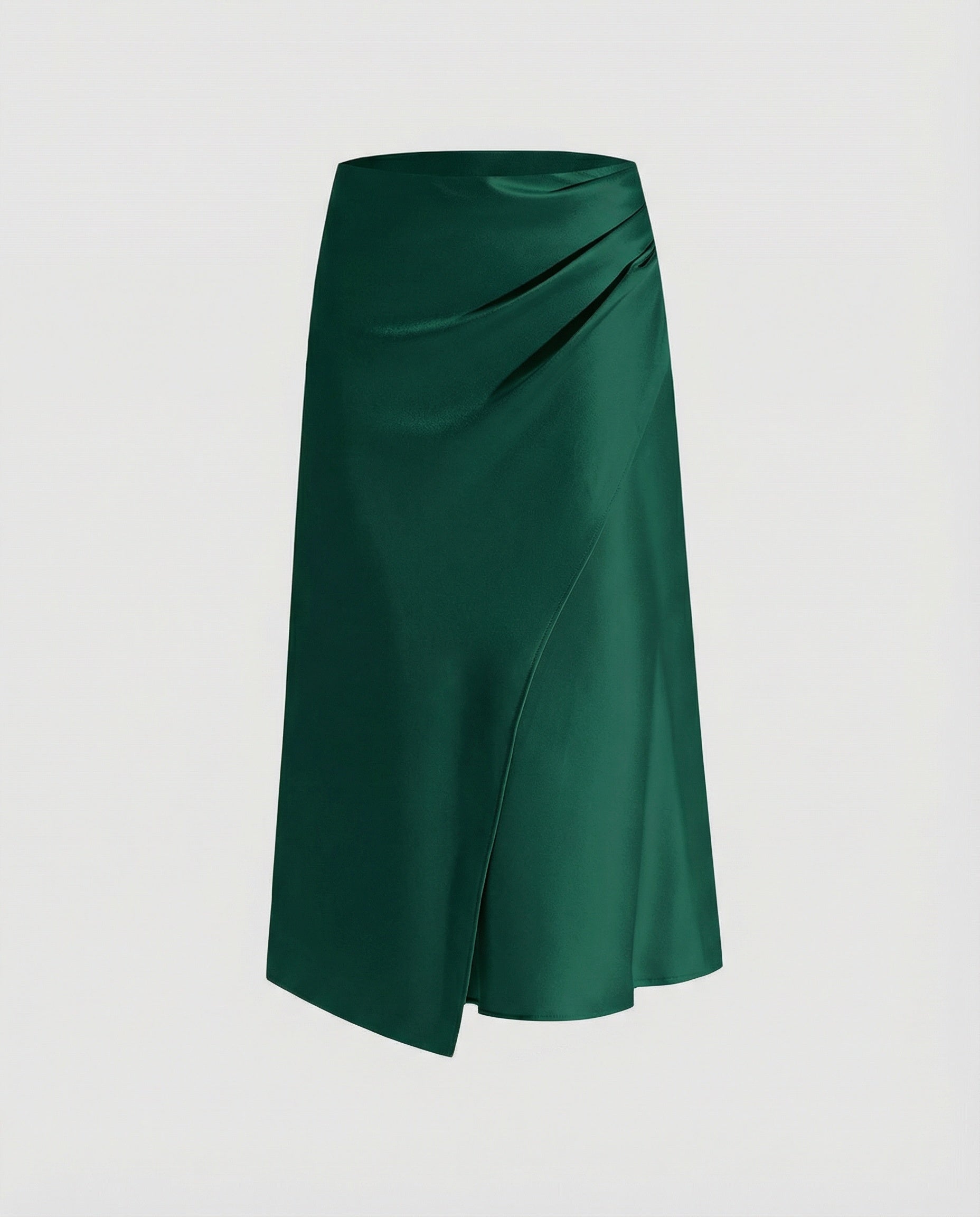 Satin wrap front midi skirt with split, view 4