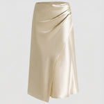 Satin wrap front midi skirt with split in Beige, view 5