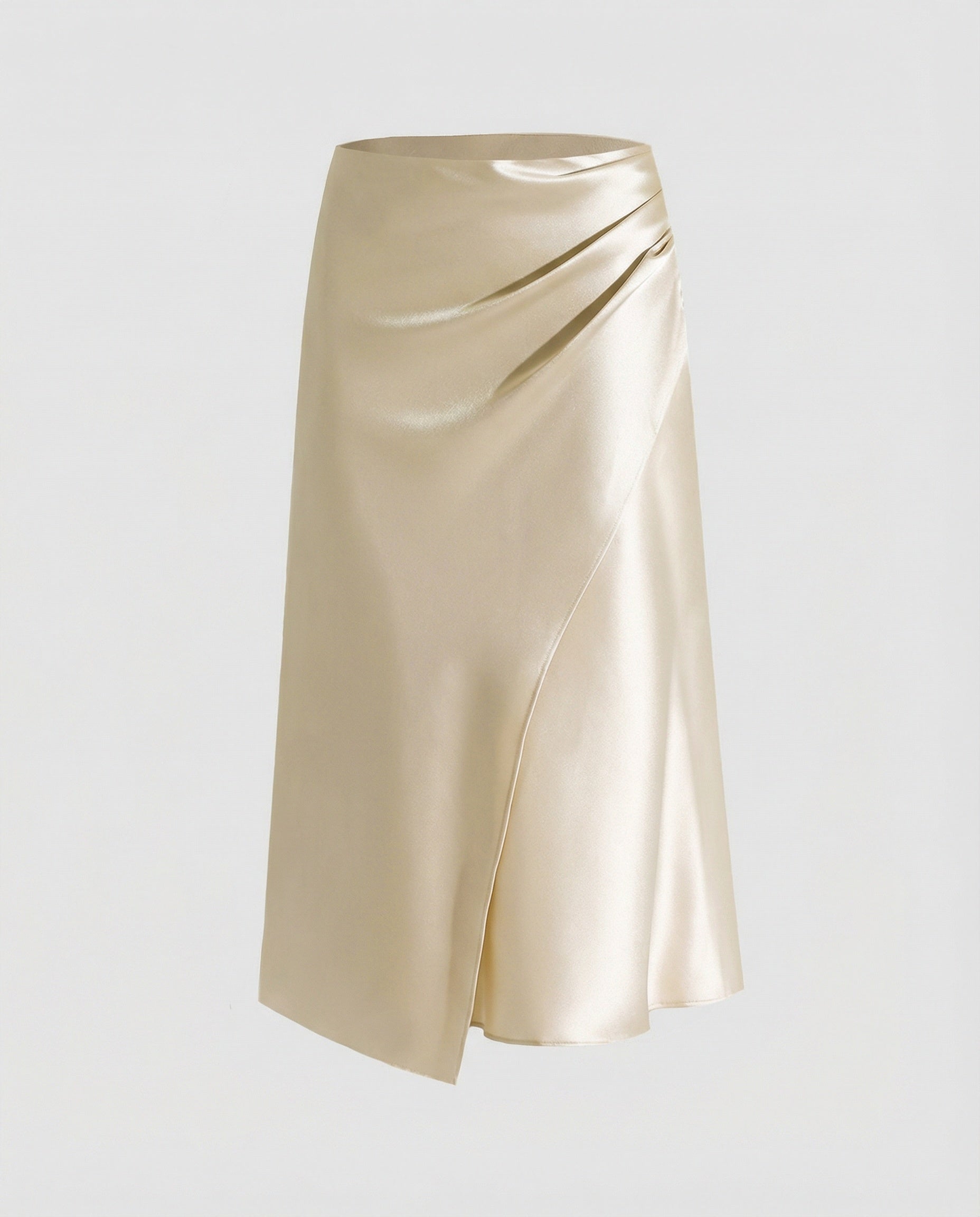 Satin wrap front midi skirt with split in Beige, view 5