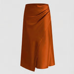 Satin wrap front midi skirt with split in Orange, view 6