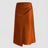 Satin wrap front midi skirt with split in Orange, view 6