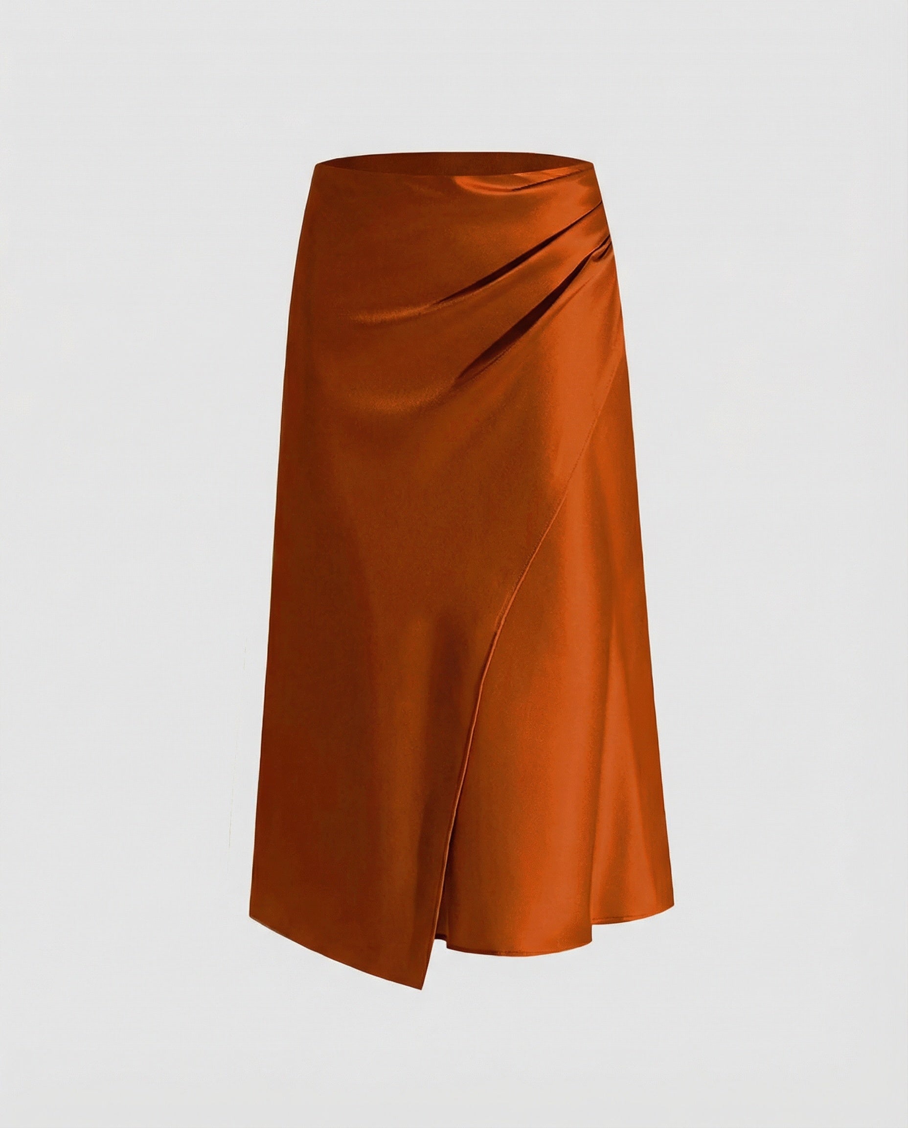 Satin wrap front midi skirt with split in Orange, view 6