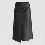 Satin wrap front midi skirt with split in Black, view 7